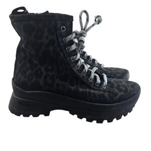 P448 Combat Boot Sneaker Womens 38 7.5 8 Denise Leopard Print Leather Platform